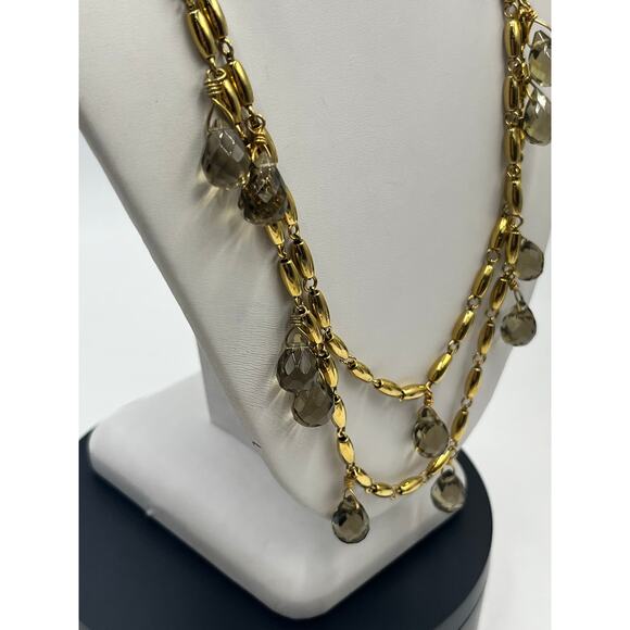 J. Crew Champagne Tan Colored Faceted Glass Drops Dangle Long Necklace - Picture 6 of 10